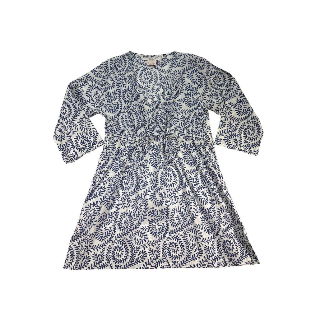 Gretchen Scott‎ Cotton Voile Tunic Dress Cover Up Blue White Paisley Medium Swim